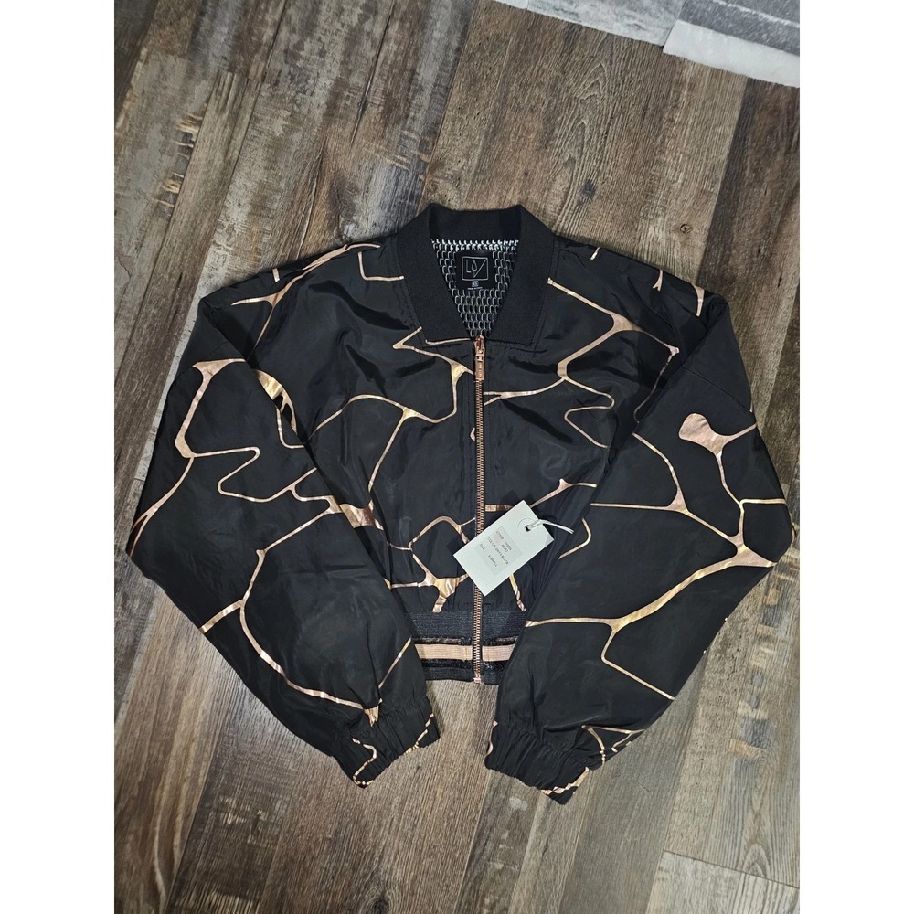 NEW Lime And Vine Womens Cropped bomber full zip up black pink Jacket XS NWT